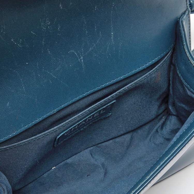 Pre Owned Chanel Blue Patent Leather Small Boy Bag