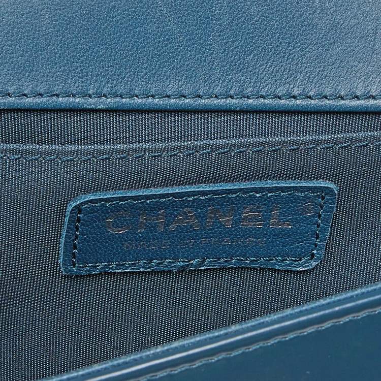 Pre Owned Chanel Blue Patent Leather Small Boy Bag