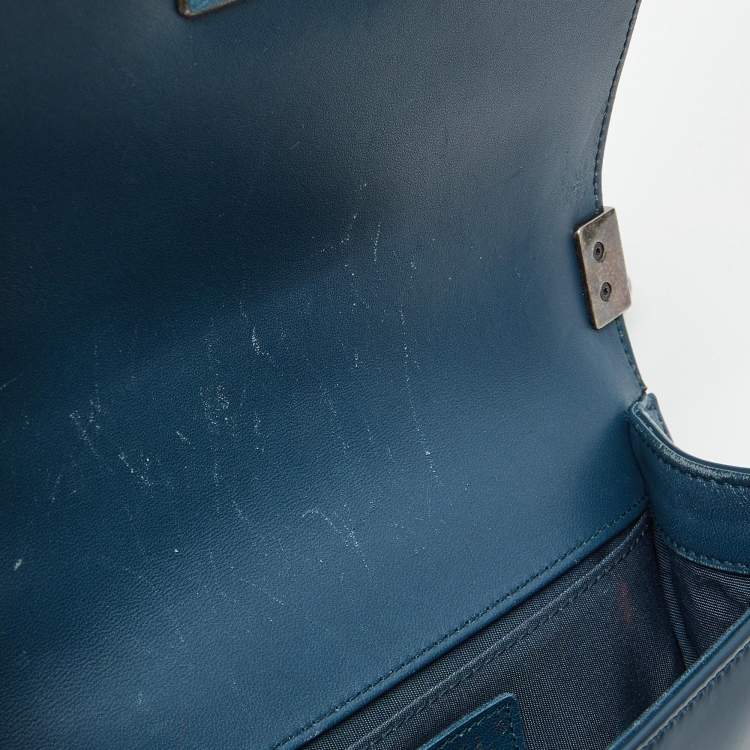 Pre Owned Chanel Blue Patent Leather Small Boy Bag