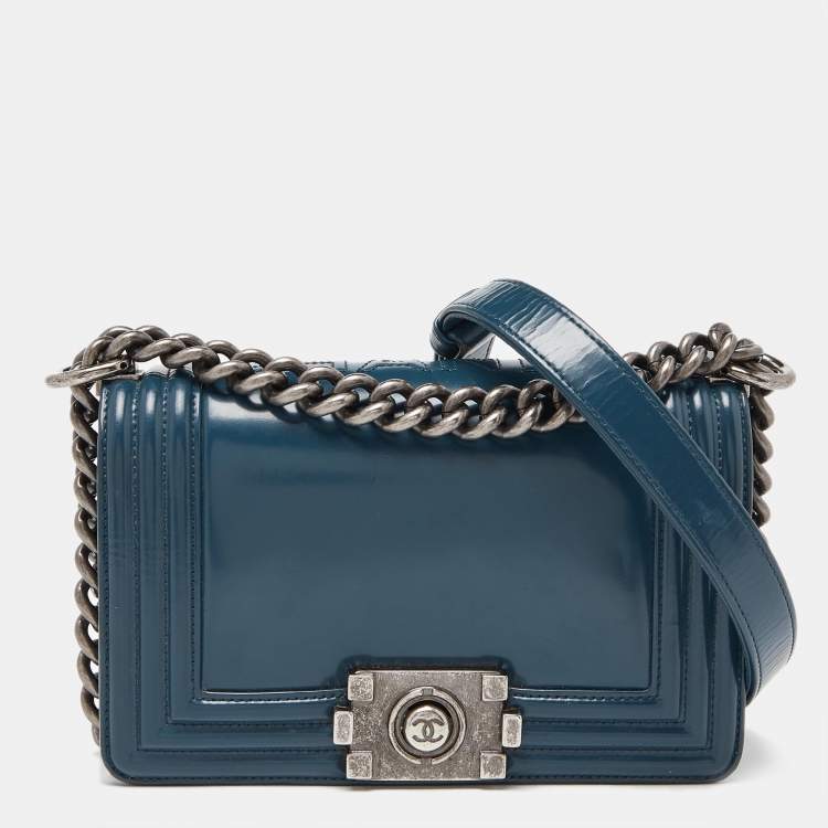 Chanel Blue Patent Leather Small Boy Bag