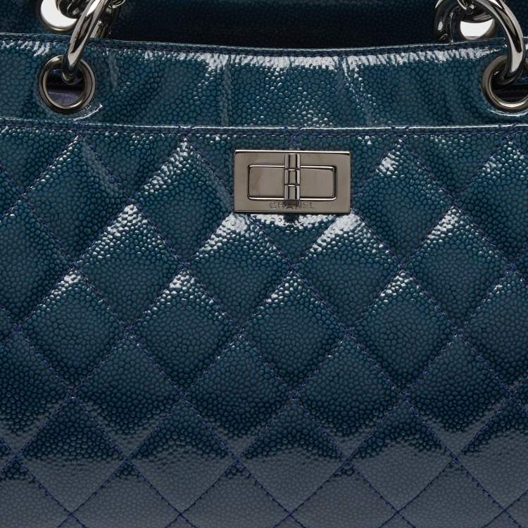 Pre Owned Chanel Blue Diamond Shine Quilted Leather Reissue Tote