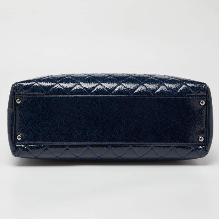 Pre Owned Chanel Blue Diamond Shine Quilted Leather Reissue Tote