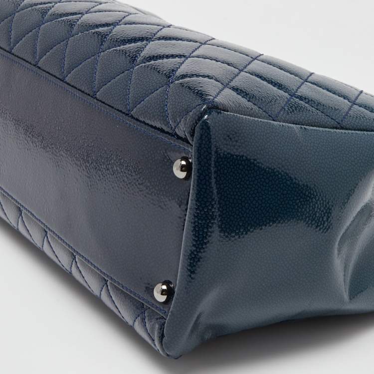 Pre Owned Chanel Blue Diamond Shine Quilted Leather Reissue Tote