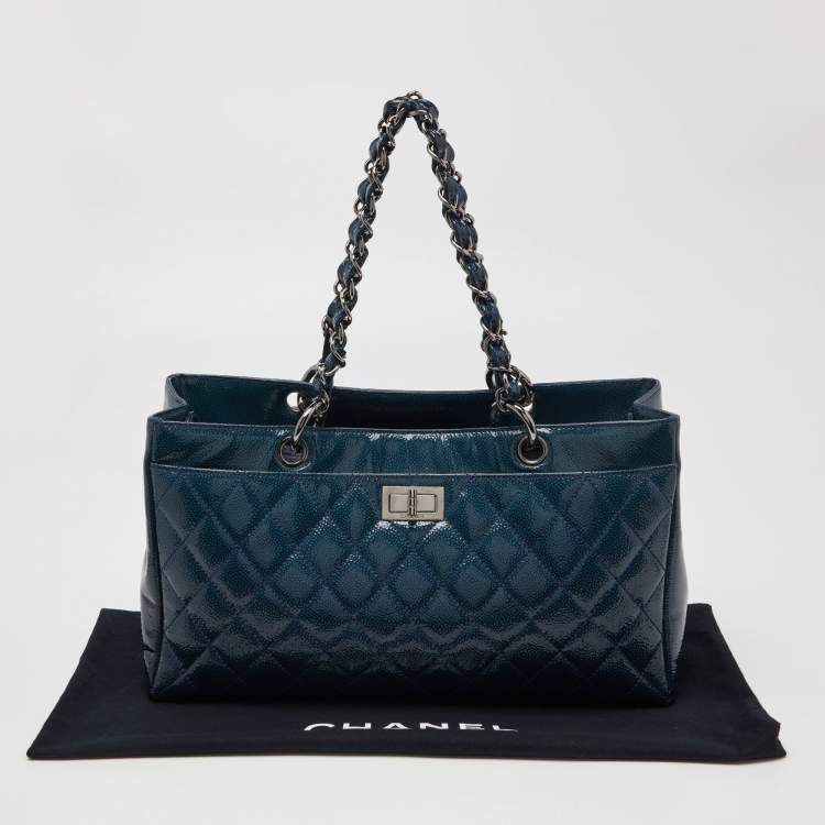 Pre Owned Chanel Blue Diamond Shine Quilted Leather Reissue Tote