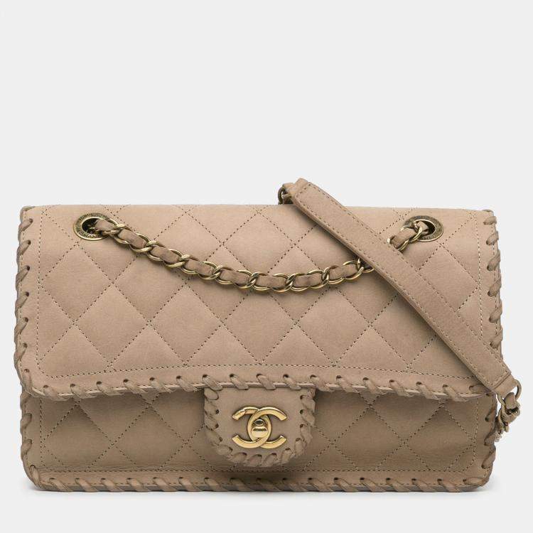CHANEL Bag Authentic handbag tortoiseshell chain beige leather