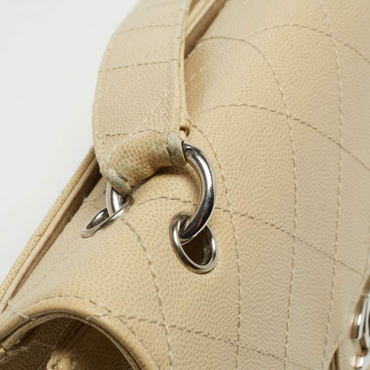 Pre Owned Chanel Light Beige Quilted Leather Classic Top Handle Bag
