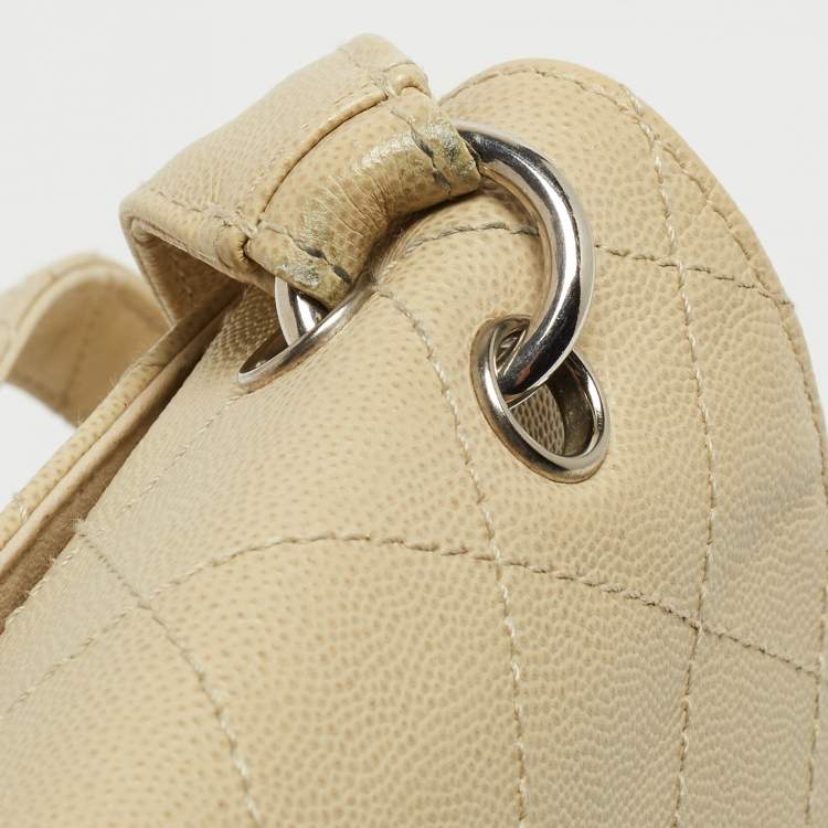 Pre Owned Chanel Light Beige Quilted Leather Classic Top Handle Bag