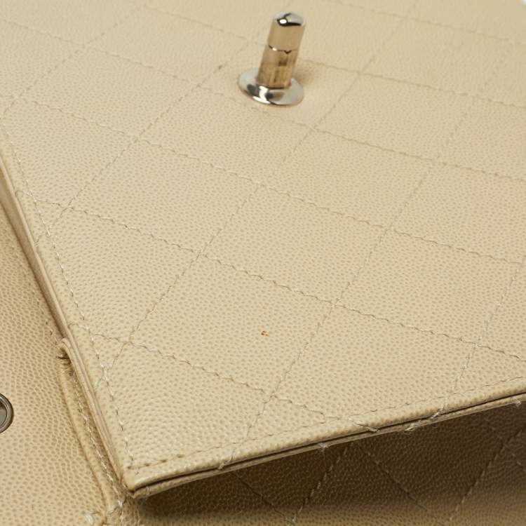 Pre Owned Chanel Light Beige Quilted Leather Classic Top Handle Bag