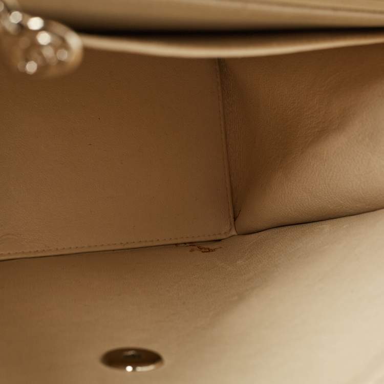Pre Owned Chanel Light Beige Quilted Leather Classic Top Handle Bag