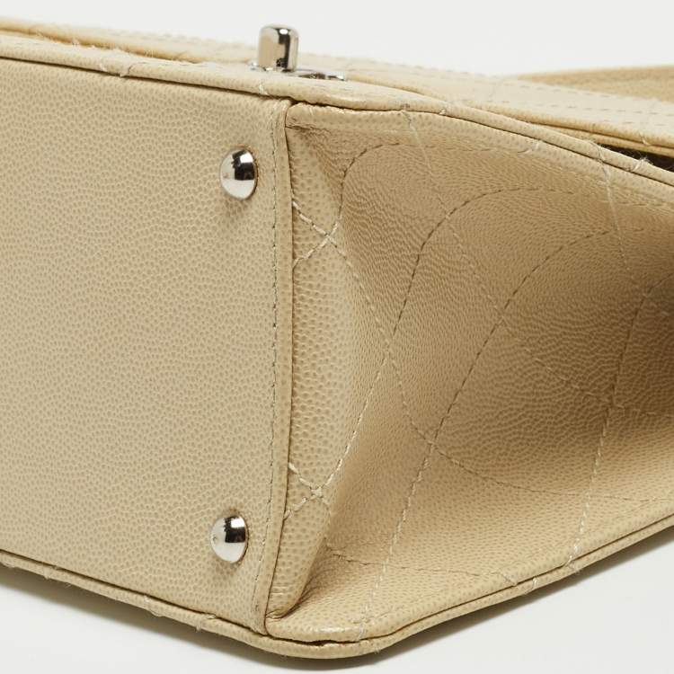 Pre Owned Chanel Light Beige Quilted Leather Classic Top Handle Bag