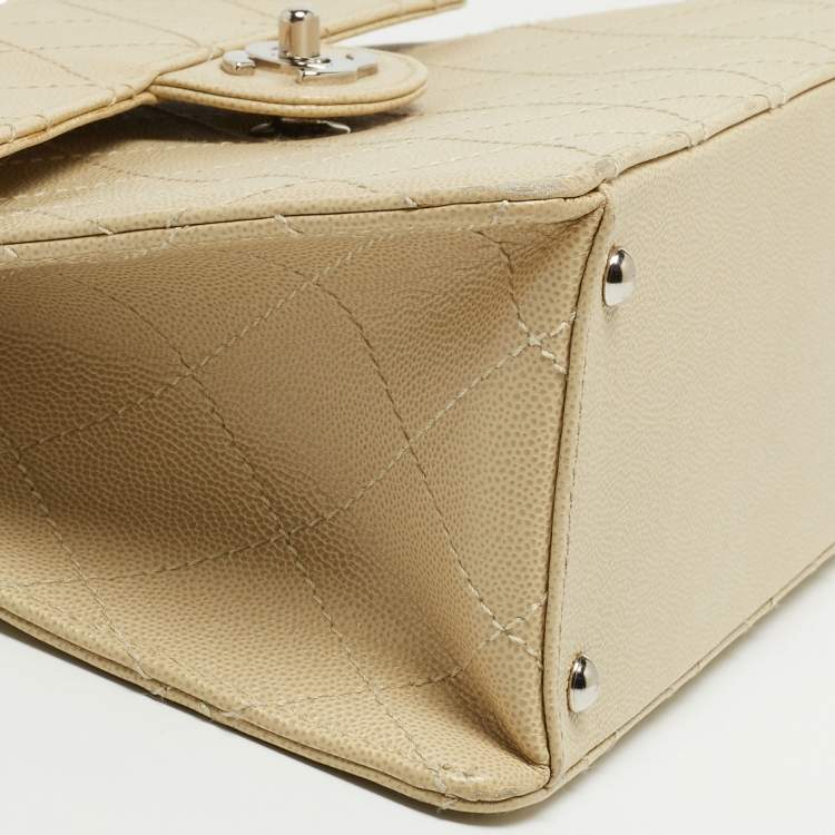Pre Owned Chanel Light Beige Quilted Leather Classic Top Handle Bag
