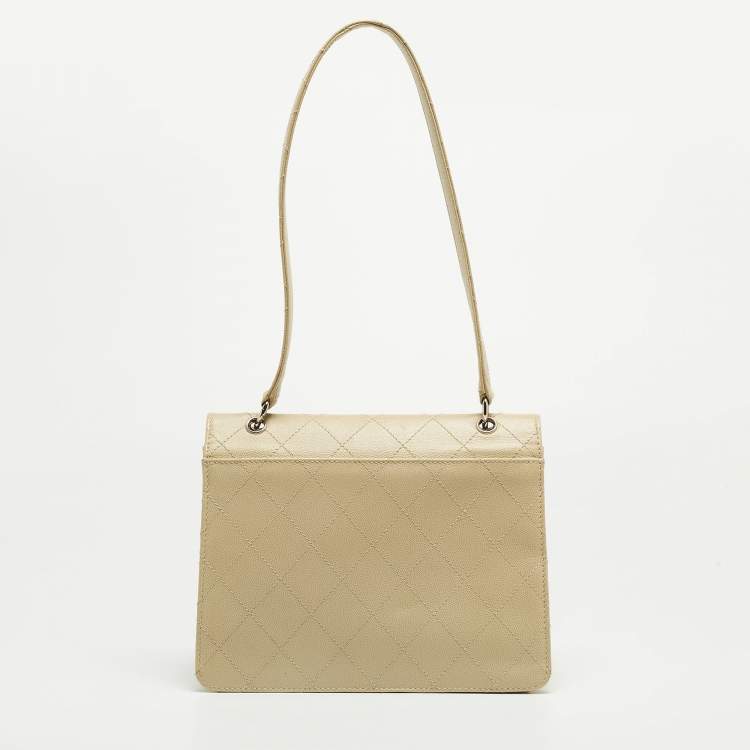 Pre Owned Chanel Light Beige Quilted Leather Classic Top Handle Bag