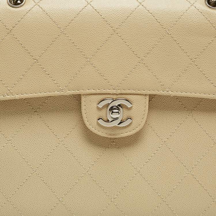 Pre Owned Chanel Light Beige Quilted Leather Classic Top Handle Bag