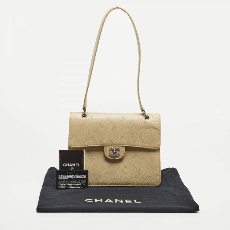 Pre Owned Chanel Light Beige Quilted Leather Classic Top Handle Bag