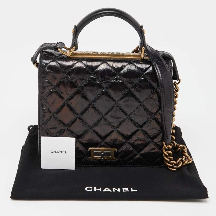 Pre Owned Chanel Black Crinkled Quilted Leather Rita Top Handle Bag