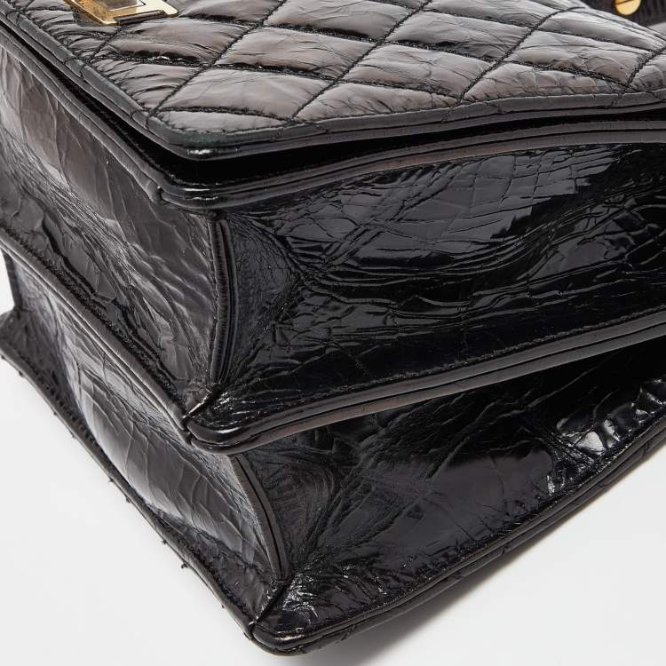Pre Owned Chanel Black Crinkled Quilted Leather Rita Top Handle Bag