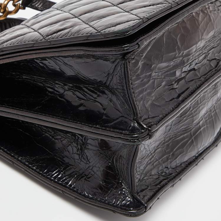 Pre Owned Chanel Black Crinkled Quilted Leather Rita Top Handle Bag