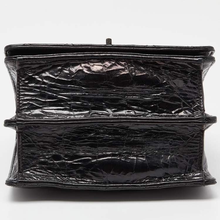 Pre Owned Chanel Black Crinkled Quilted Leather Rita Top Handle Bag