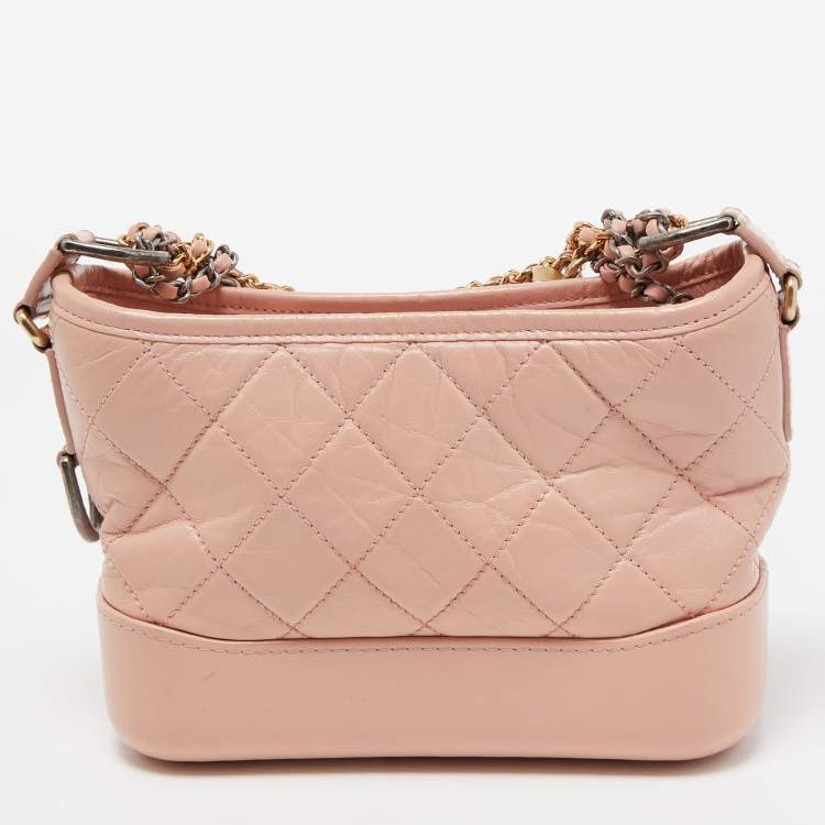 Pre Owned Chanel Pink Quilted Leather Small Gabrielle Hobo