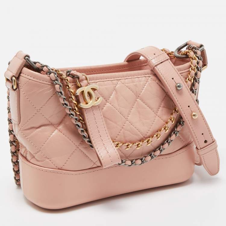Pre Owned Chanel Pink Quilted Leather Small Gabrielle Hobo