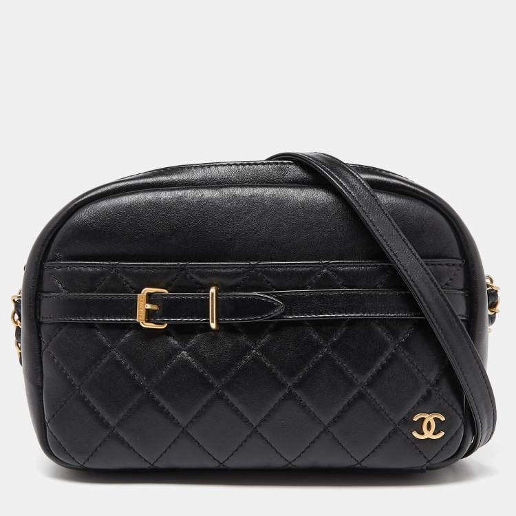 Chanel Black Quilted Leather Buckle Camera Case Bag Chanel