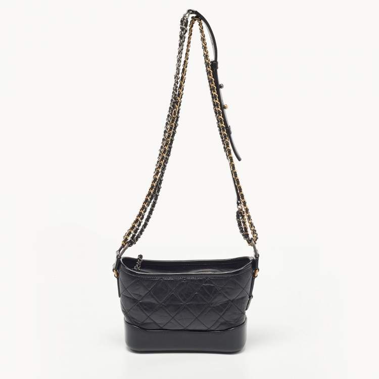 Pre Owned Chanel Black Quilted Aged Leather Small Gabrielle Hobo