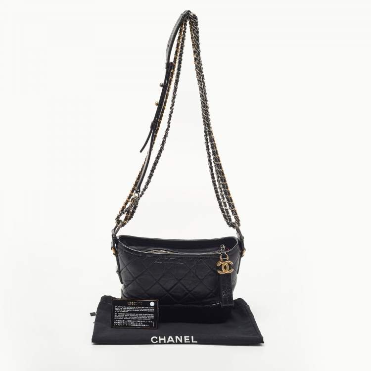 Pre Owned Chanel Black Quilted Aged Leather Small Gabrielle Hobo
