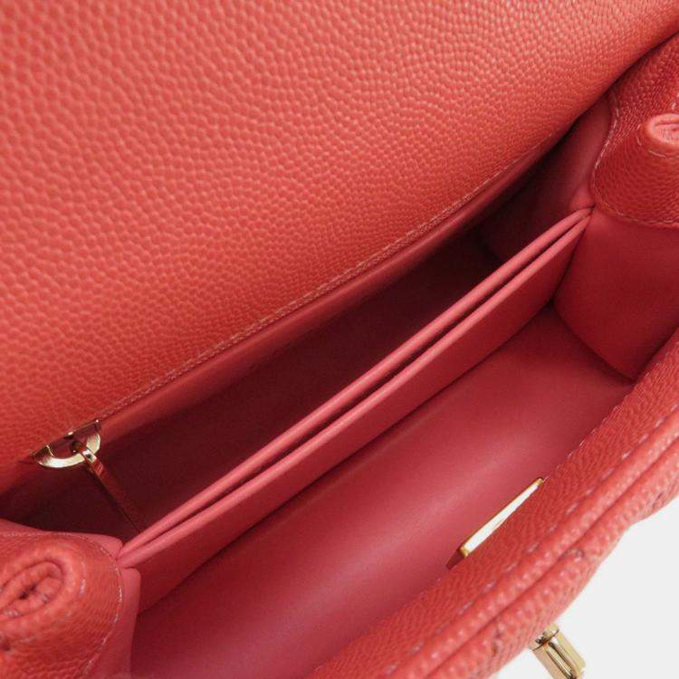 Pre Owned Chanel Pink Caviar Leather Coco Top Handle Bag 