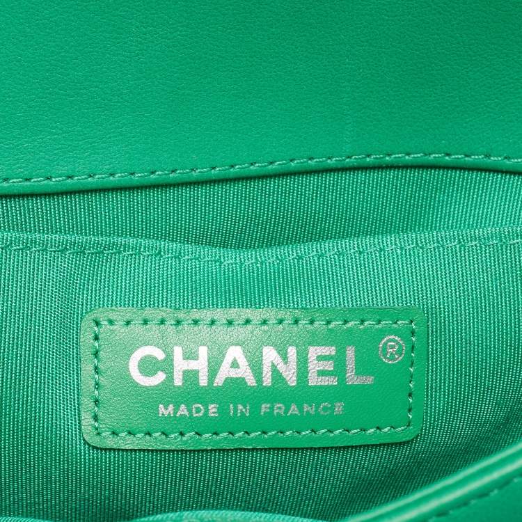 Pre Owned Chanel Green Small Iridescent Chevron Boy Bag