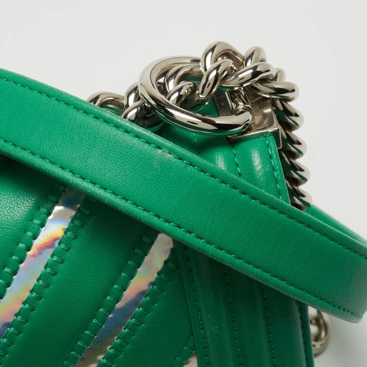 Pre Owned Chanel Green Small Iridescent Chevron Boy Bag