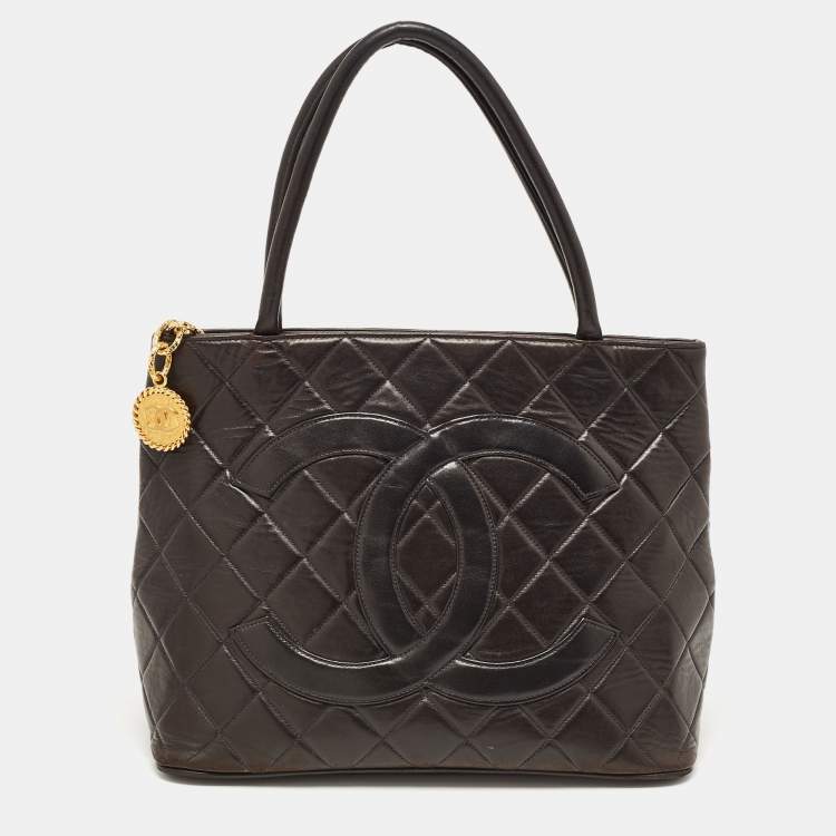 Chanel Black Quilted Leather Medallion Tote