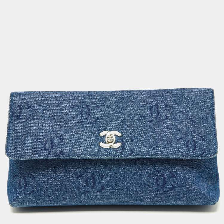 Chanel Blue CC Signature Denim Vintage Clutch