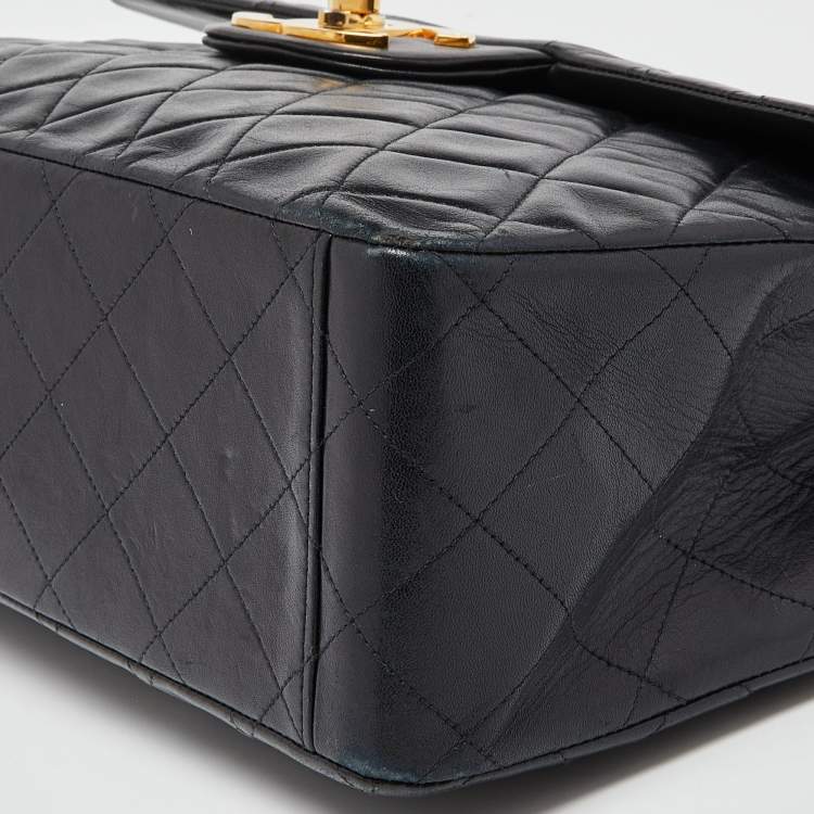 Pre Owned Chanel Black Quilted Lambskin Leather Maxi Vintage Classic Single Flap Bag