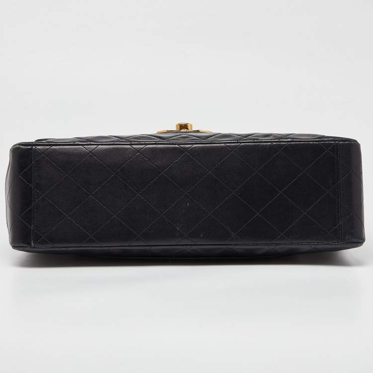 Pre Owned Chanel Black Quilted Lambskin Leather Maxi Vintage Classic Single Flap Bag