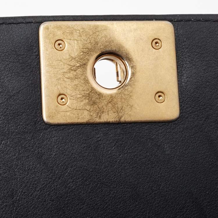 Pre Owned Chanel Black Python and Leather Medium Boy Flap Bag