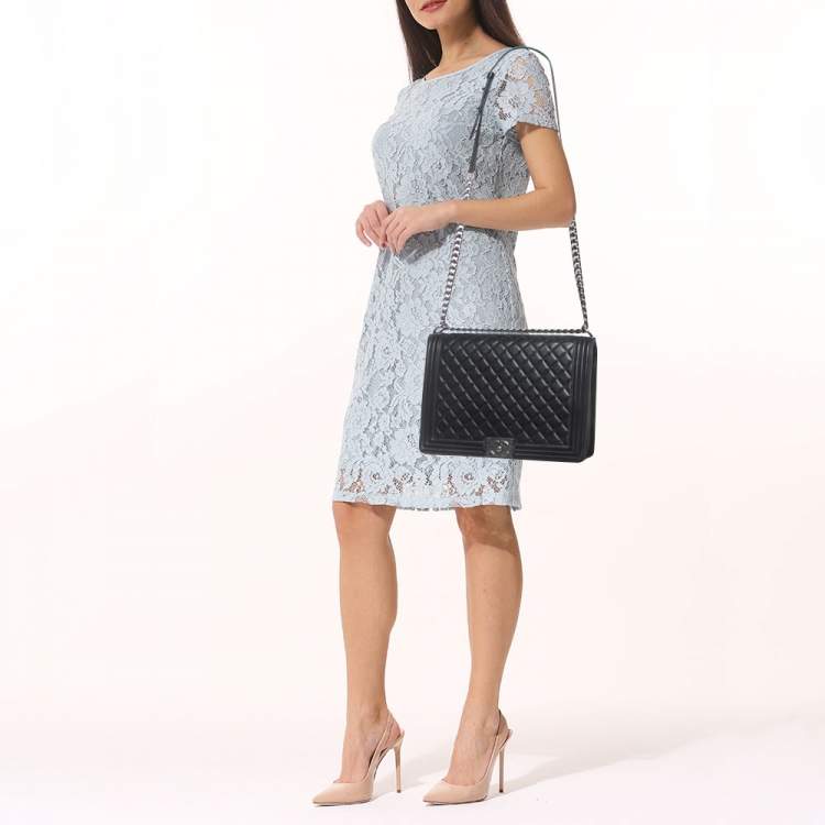 Pre Owned Chanel Black Quilted Leather Large Boy Flap Bag