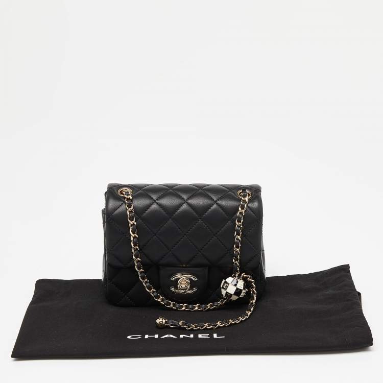 Pre Owned Chanel Black Quilted Leather Mini Square Pearl Crush Flap Bag