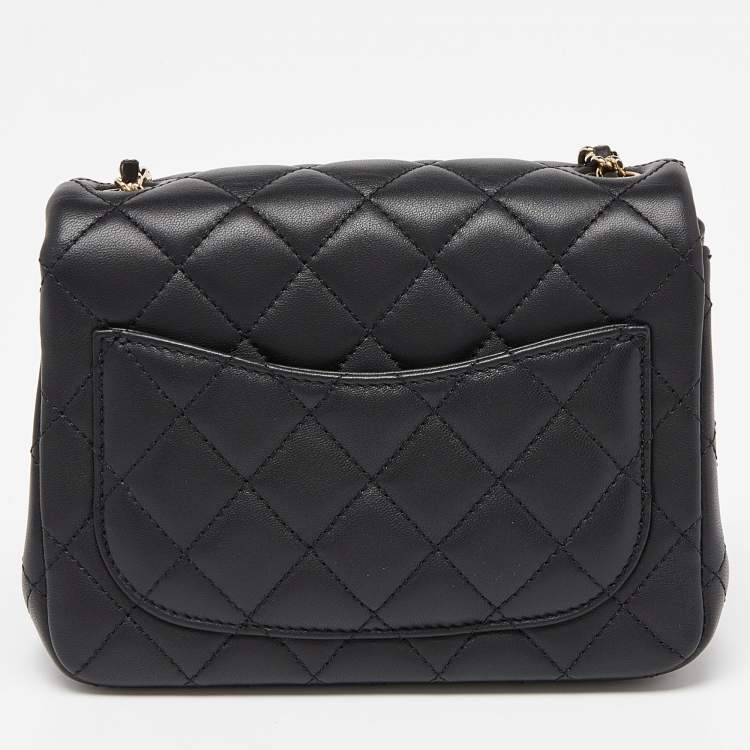 Pre Owned Chanel Black Quilted Leather Mini Square Pearl Crush Flap Bag