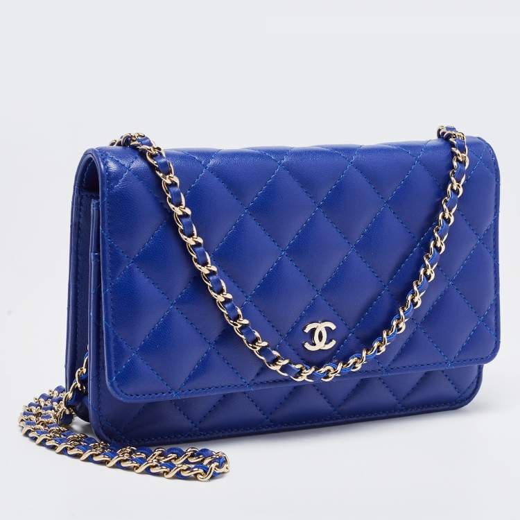 Pre Owned Chanel Blue Quilted Leather WOC Bag