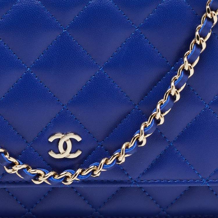 Pre Owned Chanel Blue Quilted Leather WOC Bag
