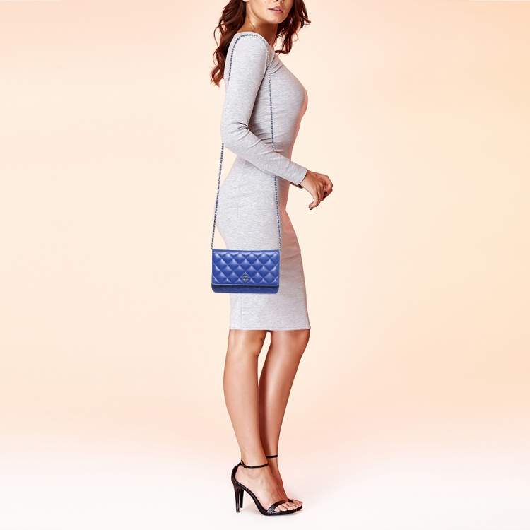 Pre Owned Chanel Blue Quilted Leather WOC Bag