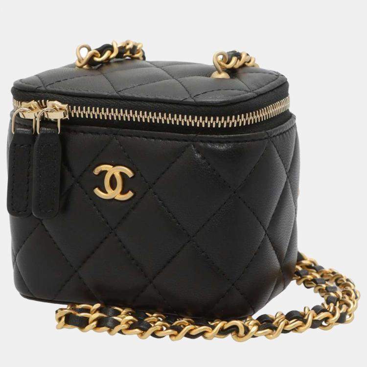 Chanel Black Leather Small Vanity Case Shoulder Bag Chanel