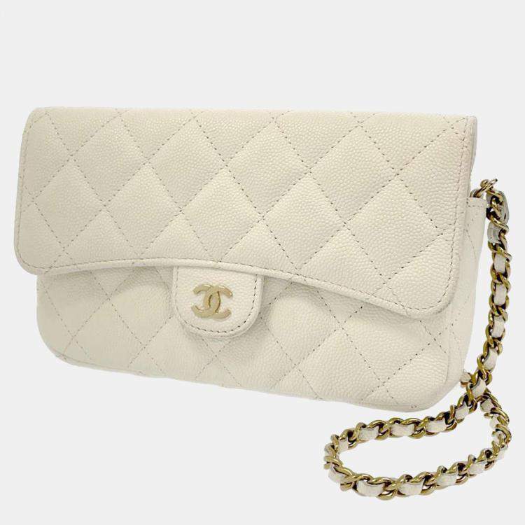 Chanel White Leather Classic Flap Phone Holder on Chain Chanel