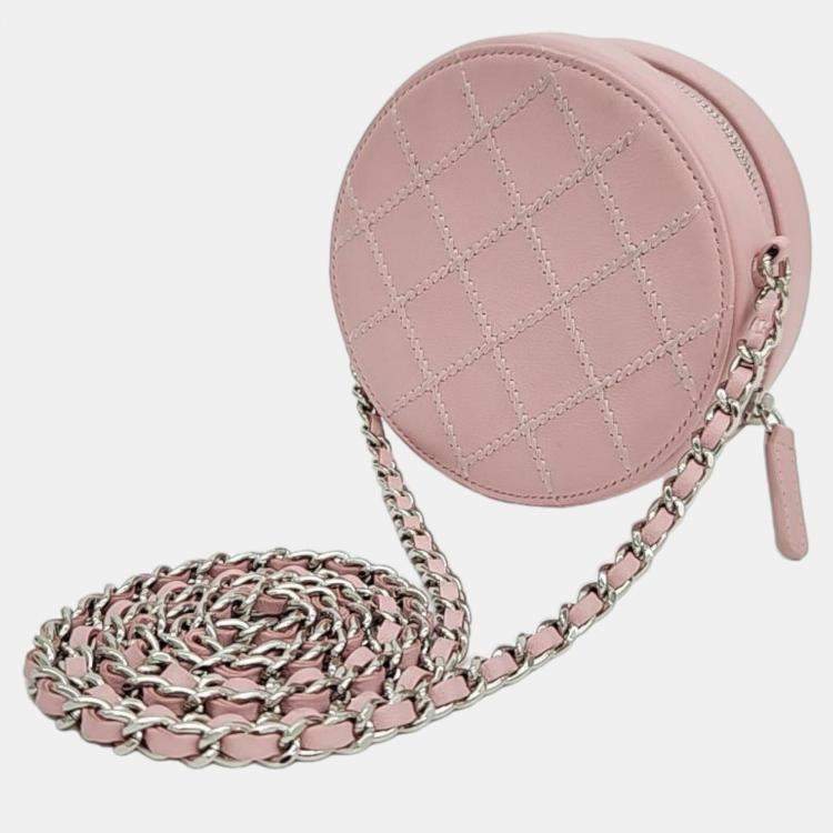Chanel Pink Stitched Round Mini Cross Bag
