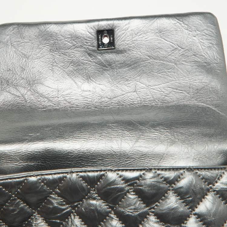 Pre Owned Chanel Metallic Grey Leather Medium Coco Top Handle Bag