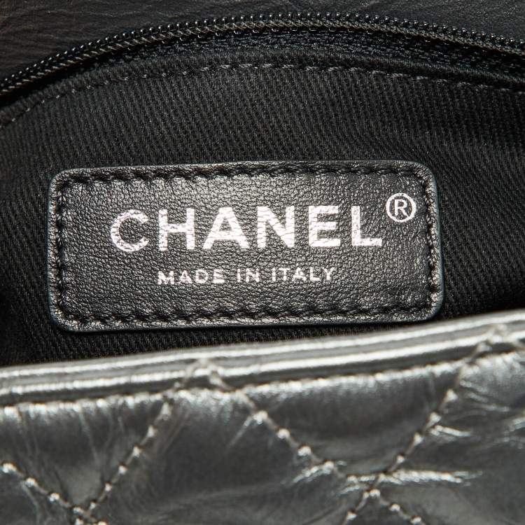 Pre Owned Chanel Metallic Grey Leather Medium Coco Top Handle Bag