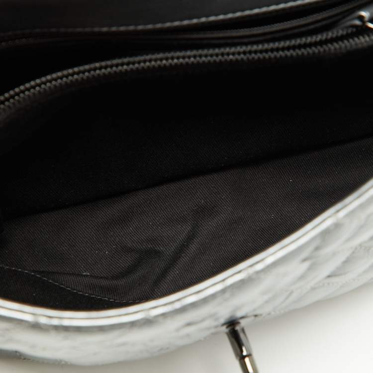 Pre Owned Chanel Metallic Grey Leather Medium Coco Top Handle Bag