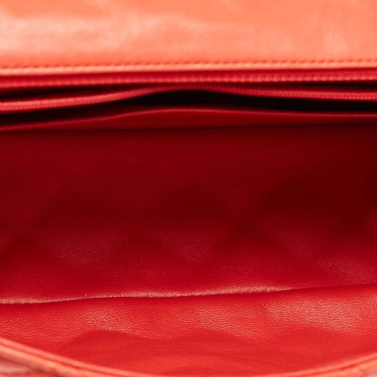 Pre Owned Chanel Red Quilted Lambskin Leather Jumbo Classic Single Flap Bag