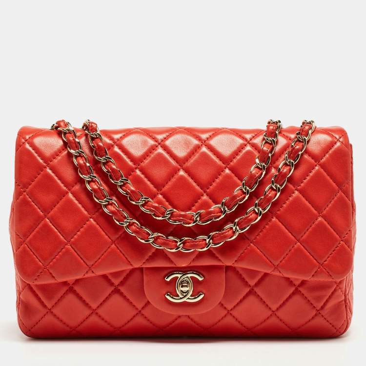 Chanel Red Quilted Leather Jumbo Classic Single Flap Bag Chanel