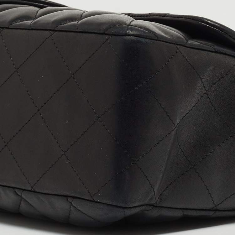 Pre Owned Chanel Black Quilted Leather Jumbo Classic Single Flap Bag
